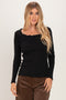 Black Lettuce Hem Fitted Long Sleeve Top