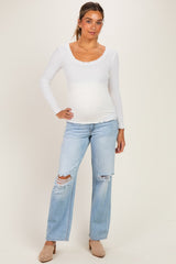 Ivory Lettuce Hem Fitted Long Sleeve Maternity Top