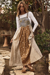 Washed Denim Mixed Floral Overall Maxi Dress