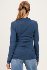 Navy Soft Heathered Draped Wrap Maternity/Nursing Top