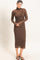 Brown Ribbed Mesh Knit Midi Dress