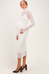 Cream Ribbed Mesh Knit Maternity Midi Dress