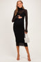 Black Ribbed Mesh Knit Maternity Midi Dress