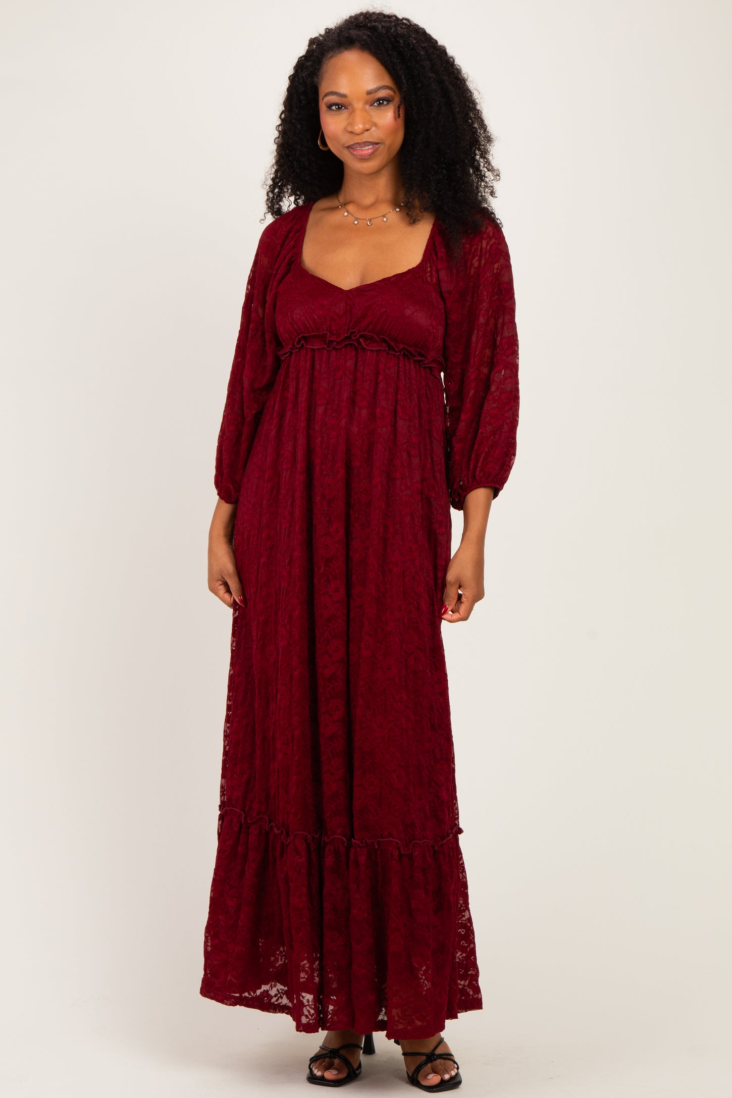 Burgundy Lace Long Sleeve Maxi Dress