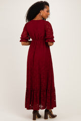 Burgundy Floral Lace V-Neck Maxi Dress