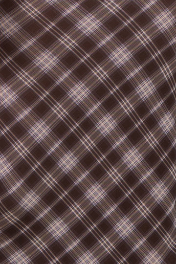 Brown Plaid Mesh Mock Neck Ruched Dress