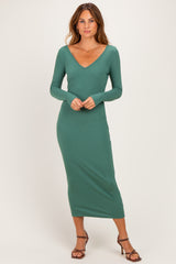 Emerald V-Neck Long Sleeve Fitted Maxi Dress
