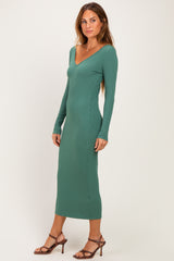Emerald V-Neck Long Sleeve Fitted Maxi Dress