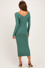 Emerald V-Neck Long Sleeve Fitted Maxi Dress