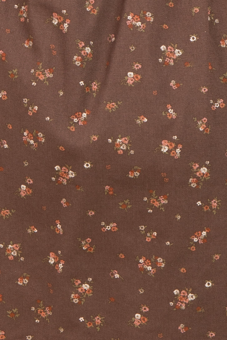 Brown Floral Puff Sleeve Square Neck Mini Dress