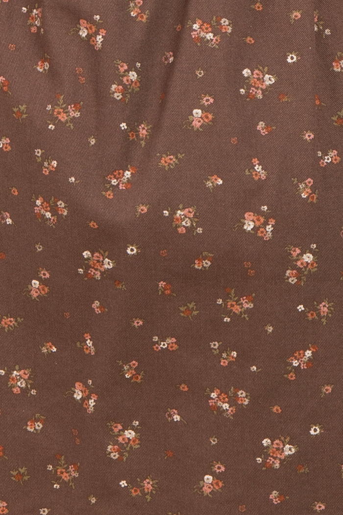 Brown Floral Puff Sleeve Square Neck Mini Dress