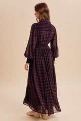 Burnt Mocha Polka Dot Chiffon Button Down Maxi Dress