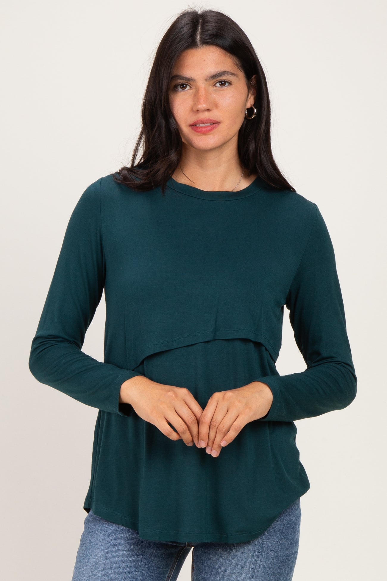 Hunter Green Maternity & Nursing Lift-Up Long Sleeve Top