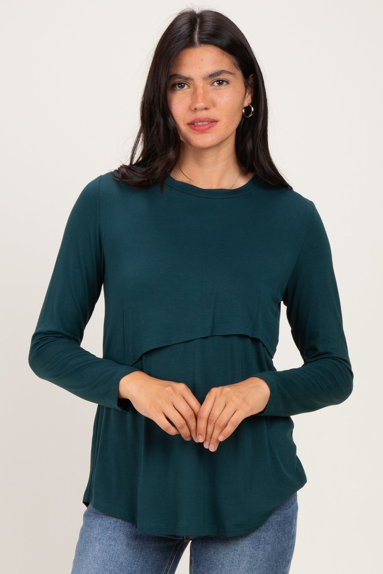 Hunter Green Maternity & Nursing Lift-Up Long Sleeve Top