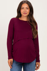 Burgundy Maternity & Nursing Lift-Up Long Sleeve Top