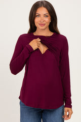 Burgundy Maternity & Nursing Lift-Up Long Sleeve Top