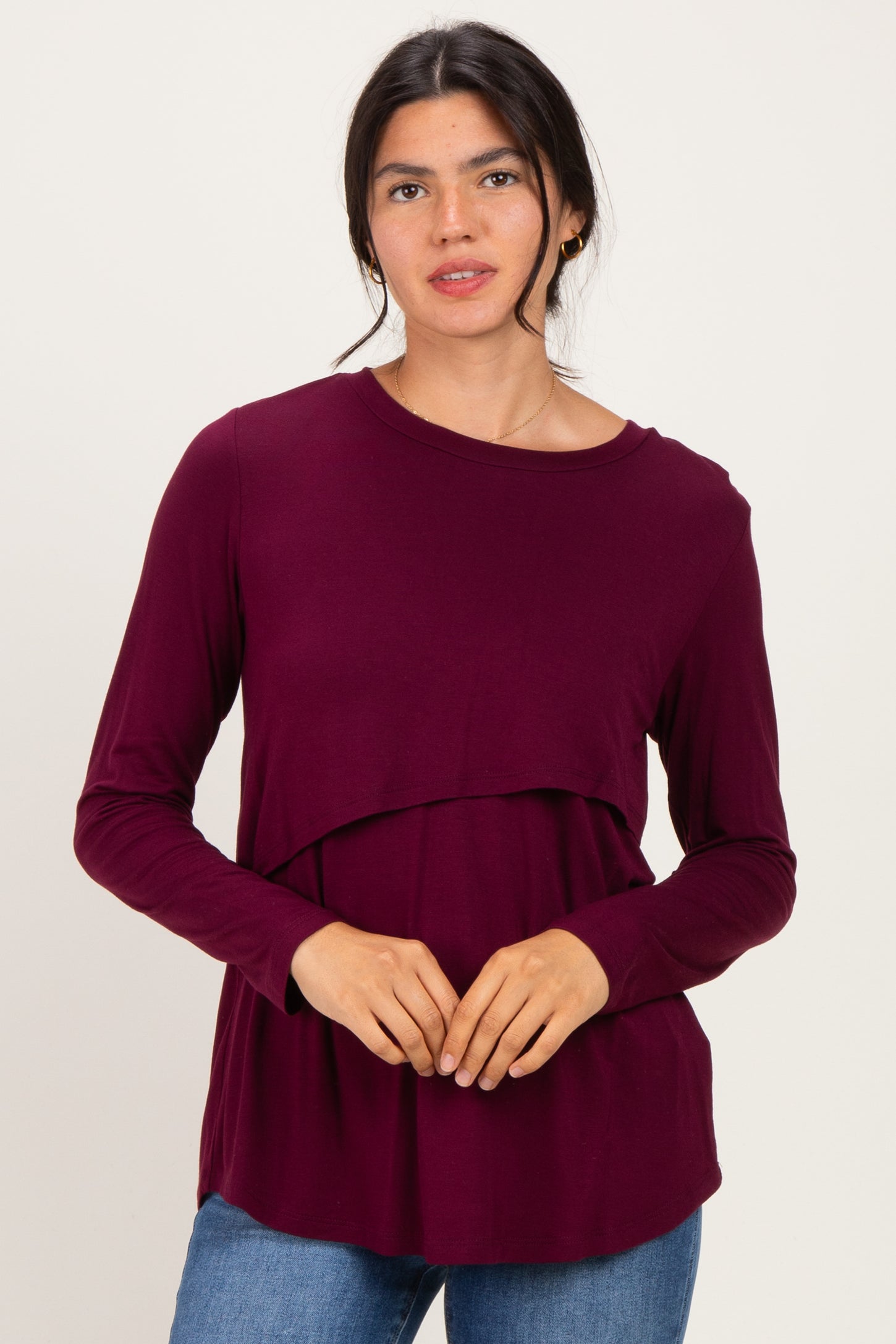 Burgundy Maternity & Nursing Lift-Up Long Sleeve Top