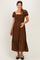Brown Plaid Smocked Puff Sleeve Tiered Maternity Midi Dress