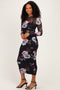 Black Floral Long Sleeve Mesh Midi Dress