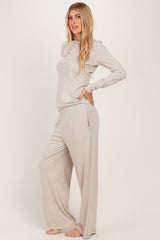 Oatmeal Henley Wide Leg Pant Lounge Set