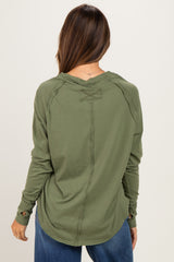 Light Olive Exposed Seam Long Sleeve Maternity Top