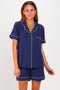 Navy Short Sleeve Button Down Shirt Shorts Set