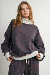 Brown Multi Striped Turtleneck Sweatshirt