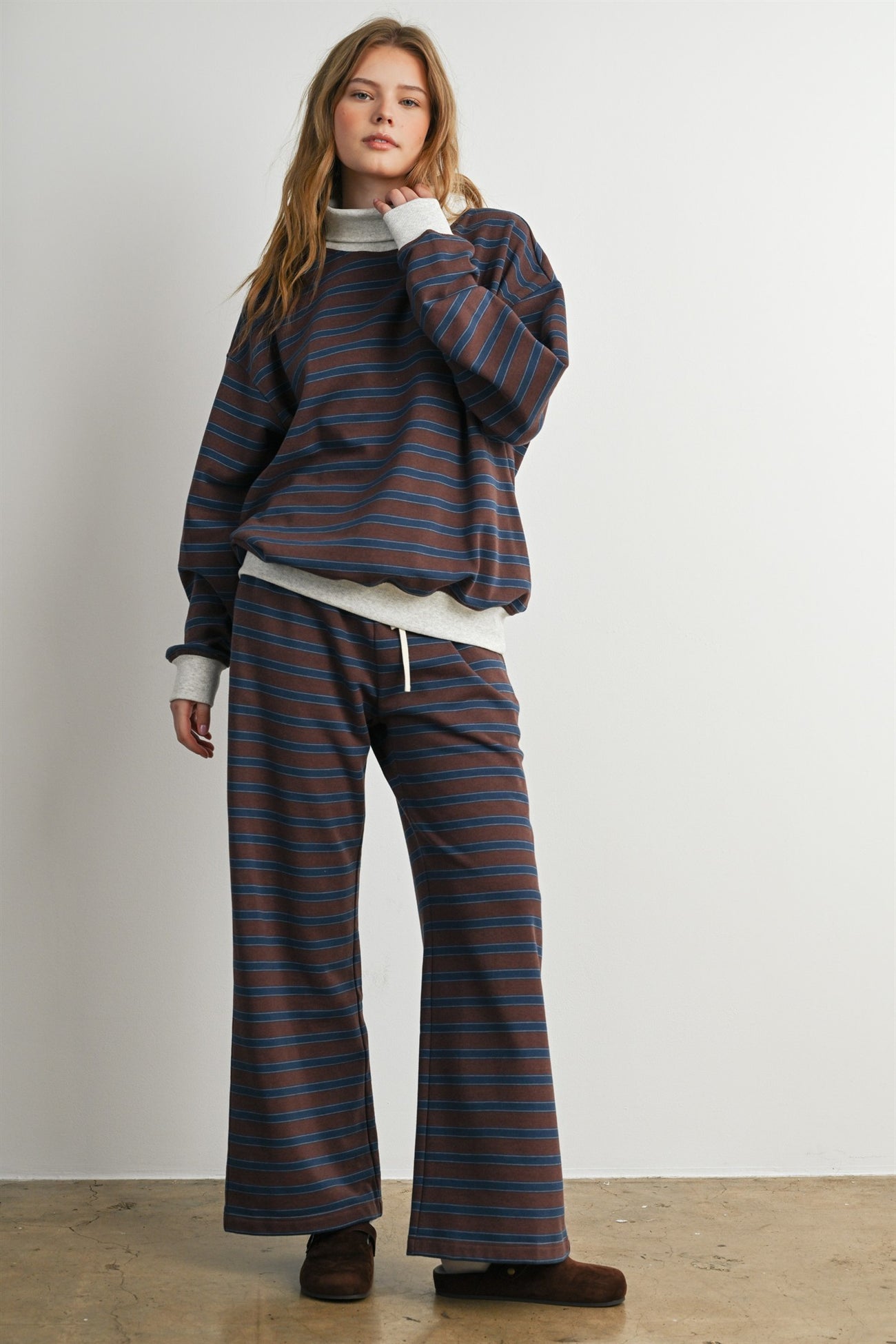 Brown Multi Striped Turtleneck Sweatshirt