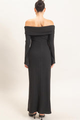 Black Off-Shoulder Long Sleeve Maxi Dress