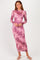 Light Pink Floral Mesh Long Sleeve Midi Dress