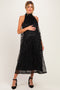 Black Sequin Embroidered Halter Neck Maternity Midi Dress