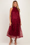 Burgundy Sequin Embroidered Halter Neck Maternity Midi Dress