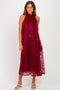 Burgundy Sequin Embroidered Halter Neck Midi Dress