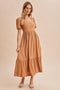 Camel Striped Scoop Neck Maxi Dress