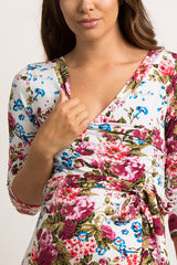 Ivory Floral Draped 3/4 Sleeve Maternity Maxi Dress