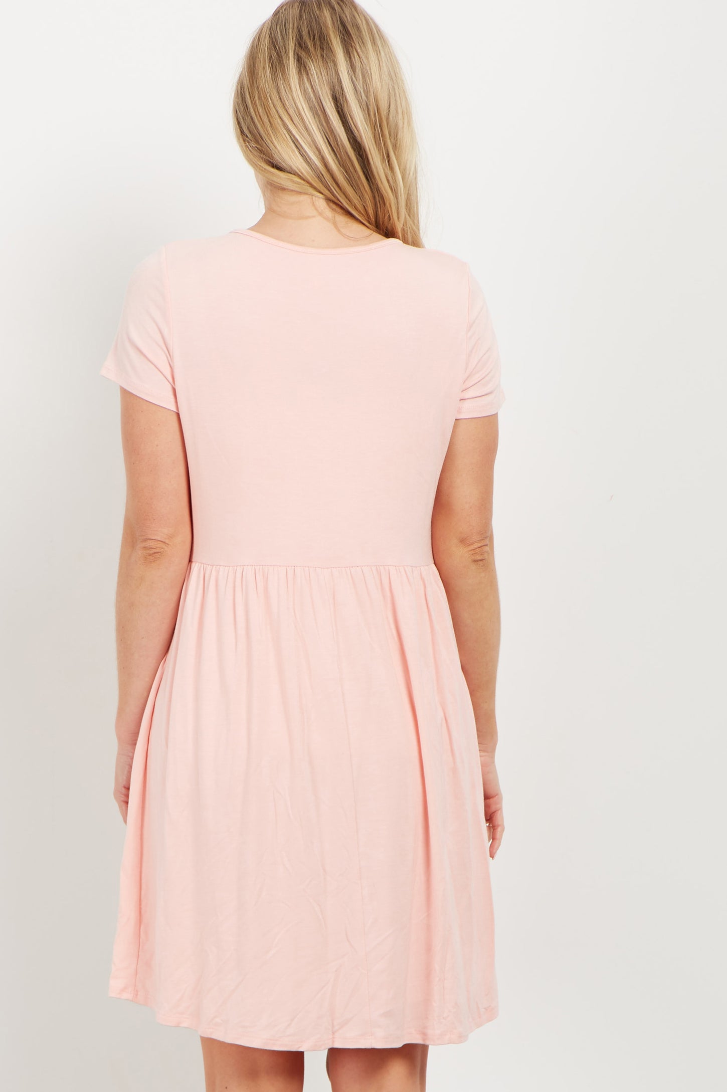 PinkBlush Pink Solid Crochet Trim Maternity Shift Dress