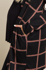 PinkBlush Black Plaid Long Knit Maternity Cardigan