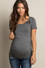 PinkBlush Charcoal Ruched Short Sleeve Maternity Top