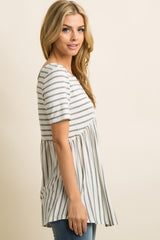 PinkBlush Grey Striped Crisscross Back Peplum Top