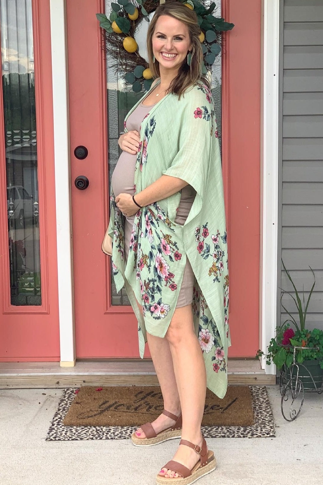 PinkBlush Mocha Ribbed Ruched Sleeveless Maternity Dress