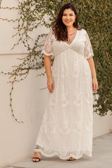 PinkBlush White Lace Mesh Overlay Plus Maxi Dress