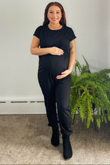 PinkBlush Black Short Sleeve Maternity Jumpsuit