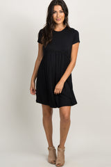PinkBlush Black Solid Crochet Trim Maternity Shift Dress