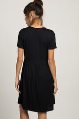 PinkBlush Black Solid Crochet Trim Maternity Shift Dress