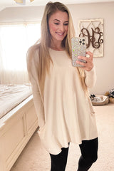 Beige Pocketed Dolman Sleeve Top