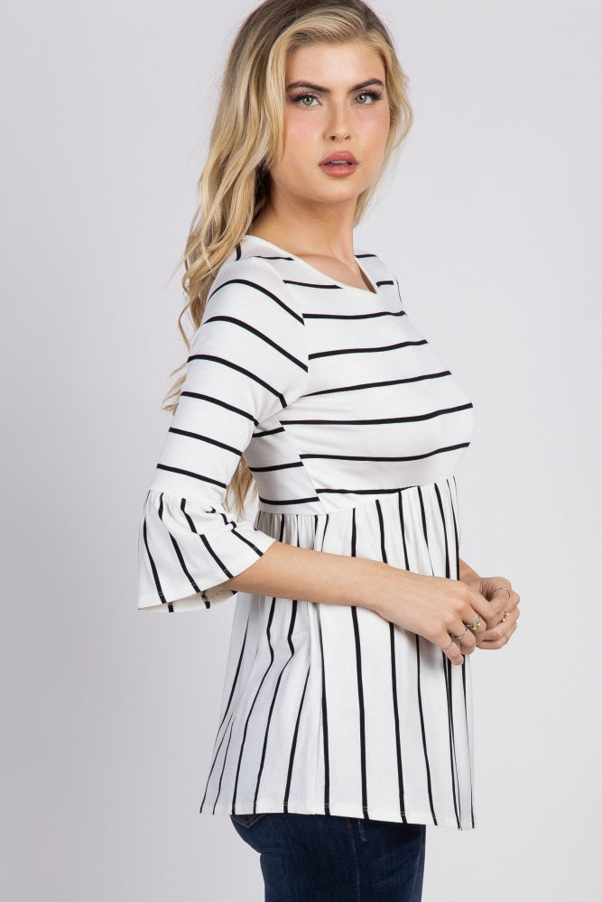 PinkBlush Ivory Striped Peplum Ruffle Top