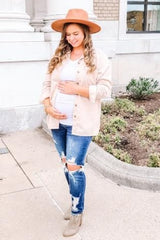 Navy Distressed Raw Cut Maternity Skinny Jeans