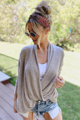 PinkBlush Beige Knit Draped Wrap V-Neck Nursing Top