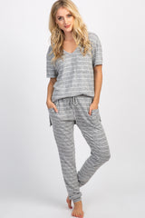 PinkBlush Heather Grey Striped Pocket Front Maternity Pajama Set