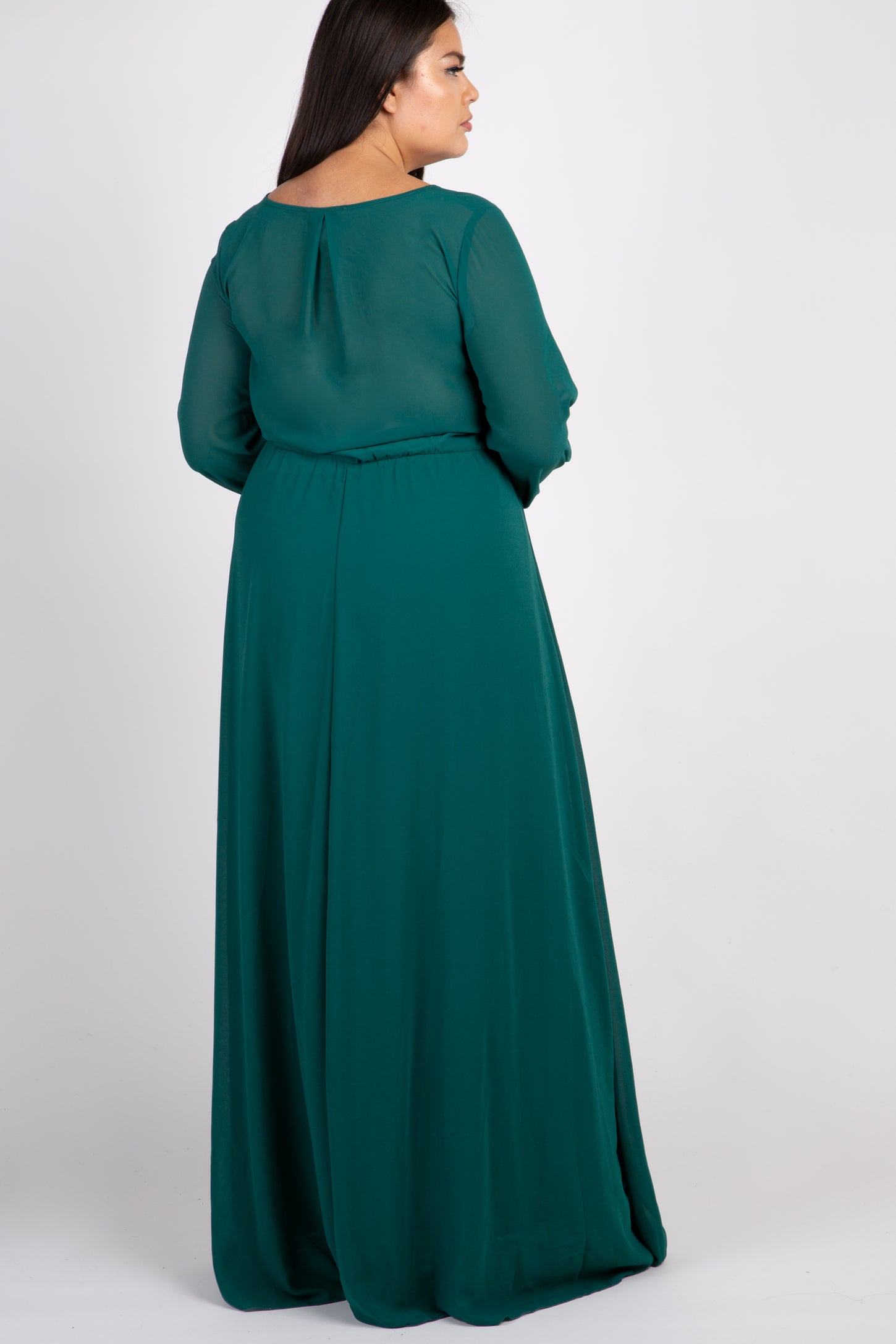 Green Chiffon Long Sleeve Pleated Plus Maxi Dress PinkBlush Green Chiffon Long Sleeve Pleated Plus Maxi Dress PinkBlush